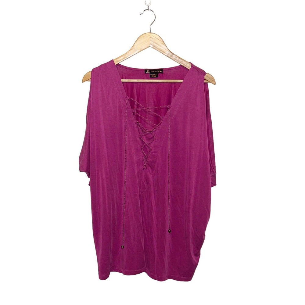 Love & Legend Magenta Lace Up Top Plus Size 2X Flowy